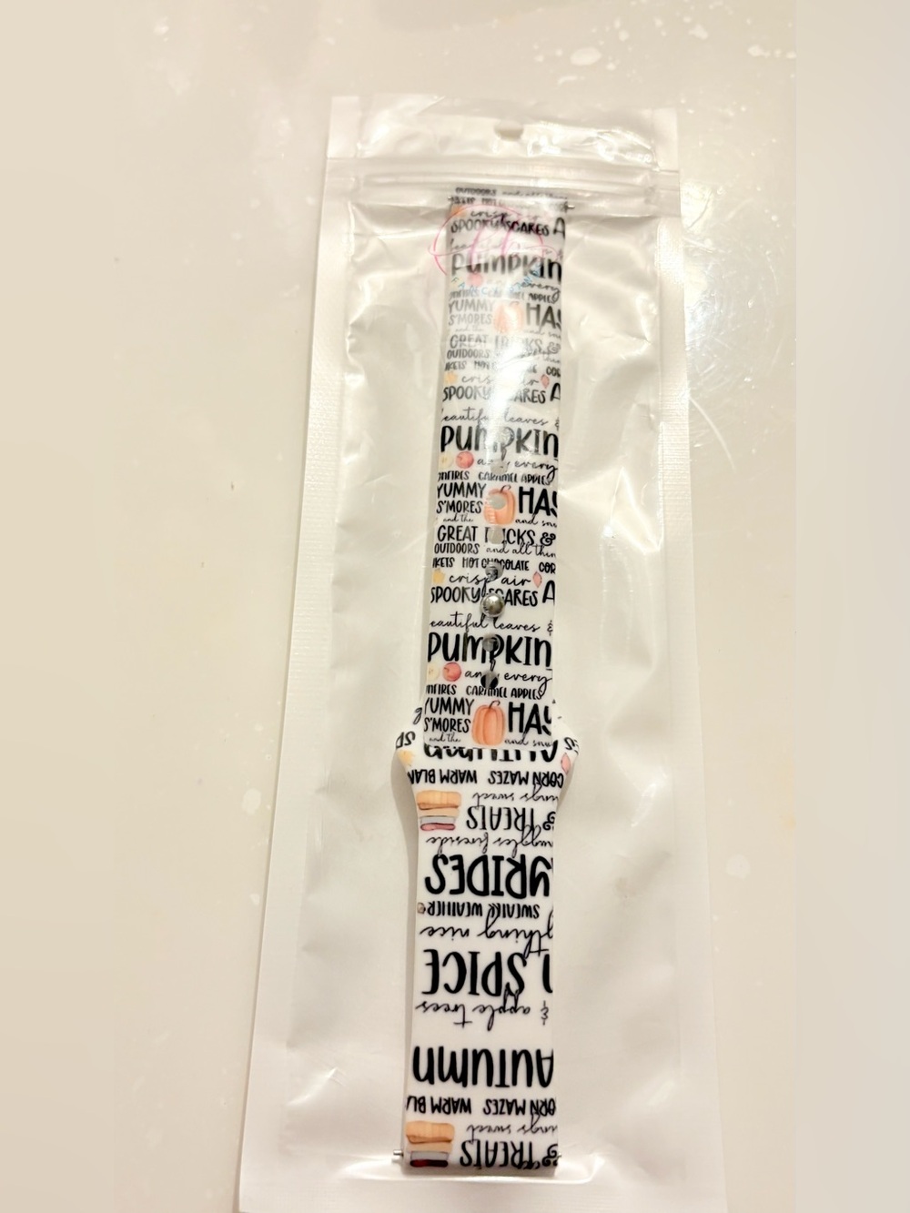 Pumpkin Spice Themed Silicone Watch Band - White with Orange Accents 38/40mm